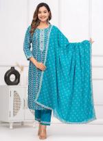 Cotton Sky Blue Casual Wear Embroidery Work Readymade Salwar Suit